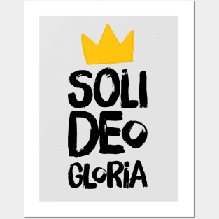 Soli Deo Gloria (All the Glory to God) distressed black text and yellow crown Posters and Art